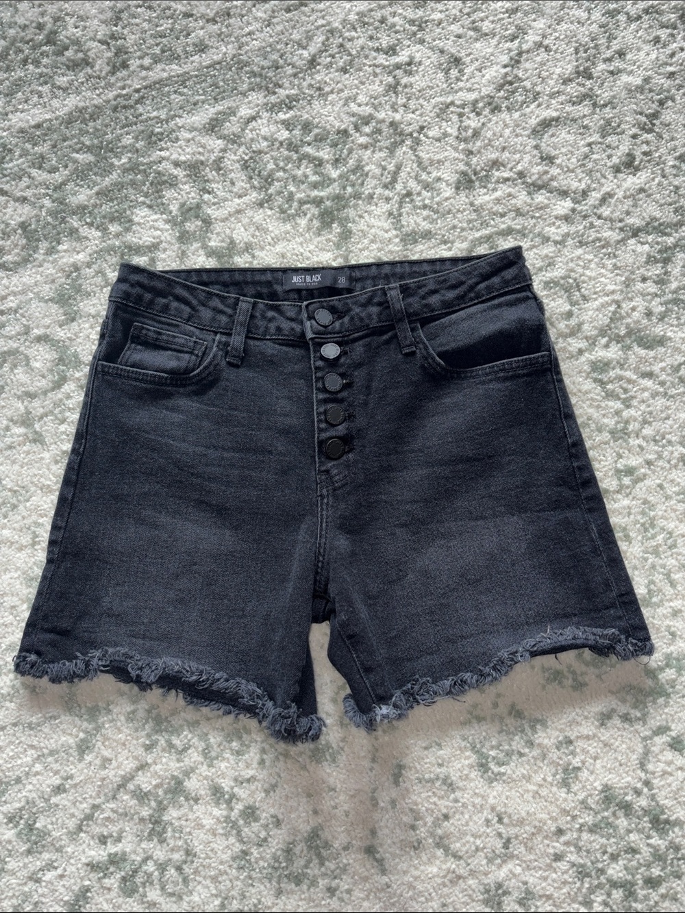 Just Black Black High-Rise Button-Fly Frayed Denim Shorts